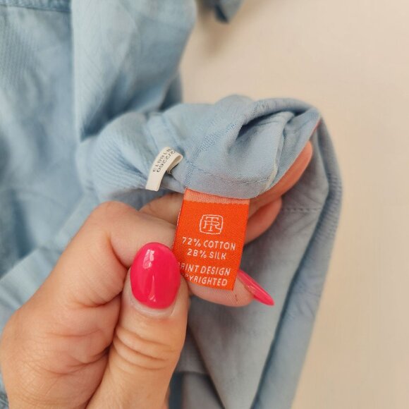 Tori Richard Silk Blend Blue Button Down Shirt Hawaiian Tropical Beachy Men's L - Picture 7 of 9